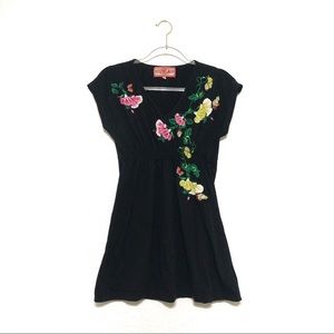 Johnny Was Black Floral Embroidered Dress